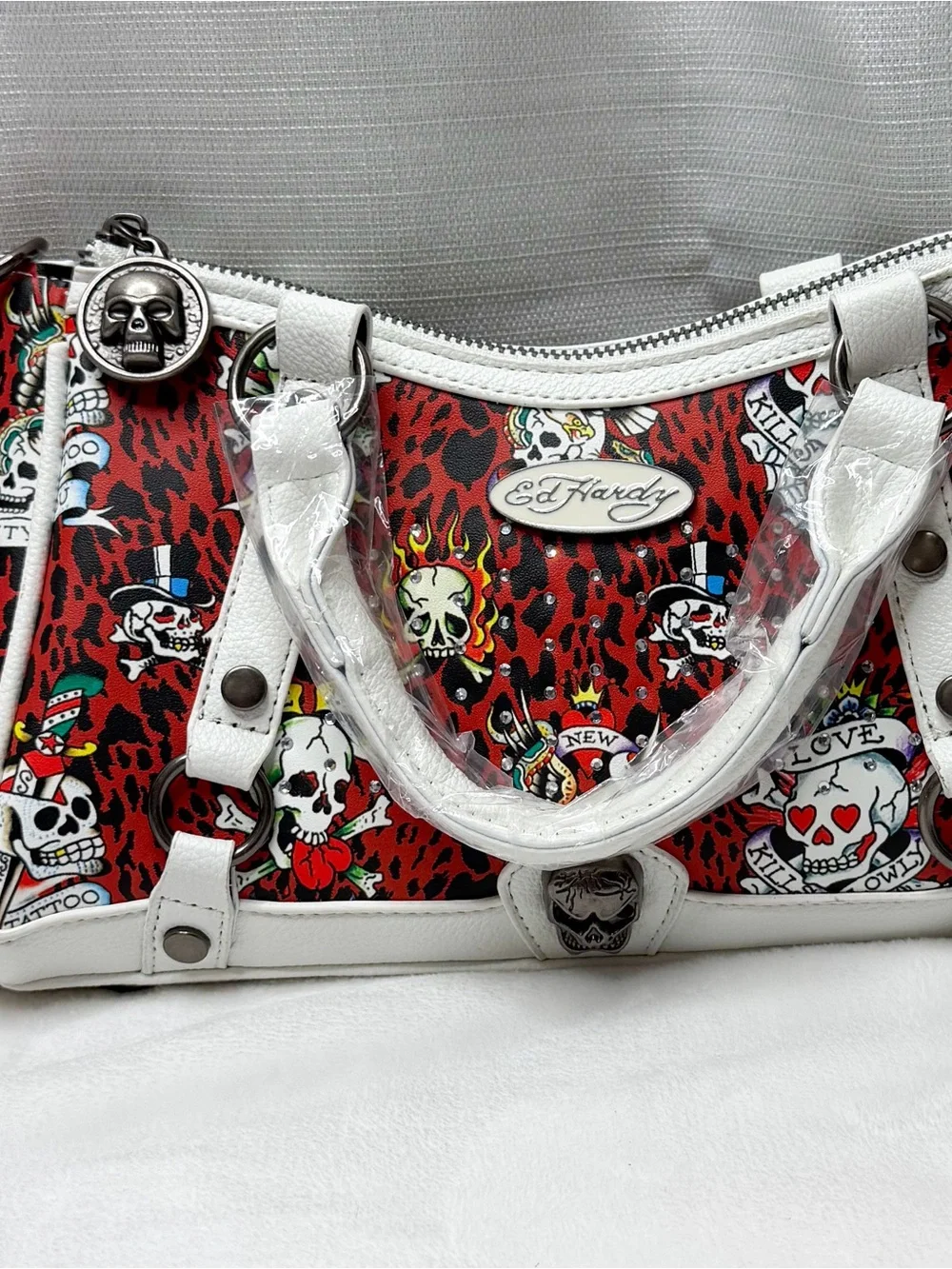NWT Ed Hardy Red Skull Tattoo Y2K Rhinestone Handbag Purse